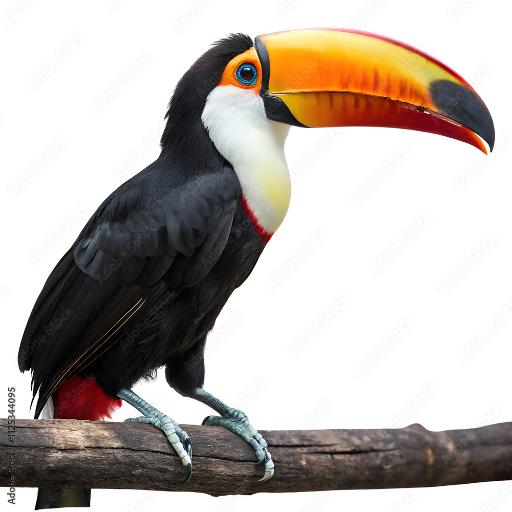 Obraz premium Close-Up of Colorful Toucan on Branch isolated on transparent background cutout, Png, Cutout