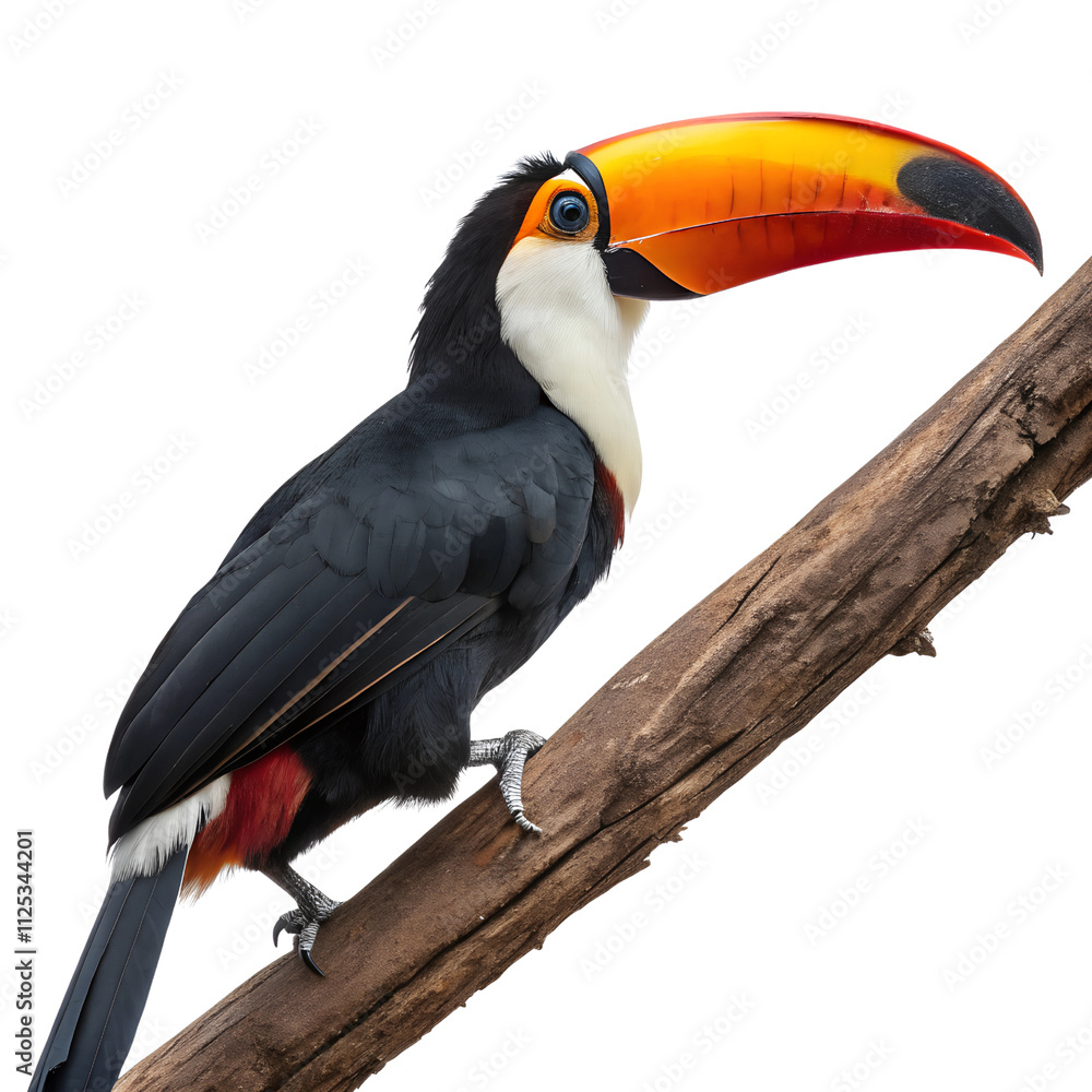 Close-Up of Colorful Toucan on Branch isolated on transparent background cutout, Png, Cutout Close-Up of Colorful Toucan on Branch isolated on transparent background cutout, Png, Cutout