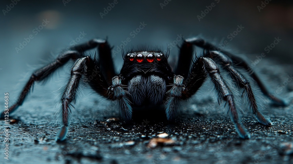 A close-up view of a spider showcasing its intricate details and striking appearance. A close-up view of a spider showcasing its intricate details and striking appearance.