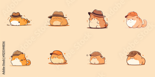 Adorable Cats in Hats with Neutral Background and Playful Tone. Cute Cats Vector Collection.