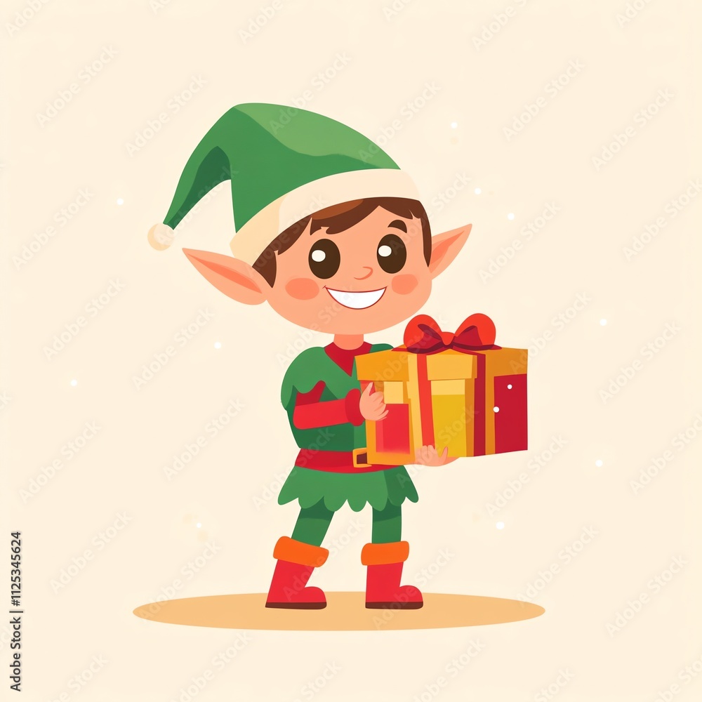 illustration cartoon Christmas elf in green costume with hat is happy bringing gifts illustration cartoon Christmas elf in green costume with hat is happy bringing gifts