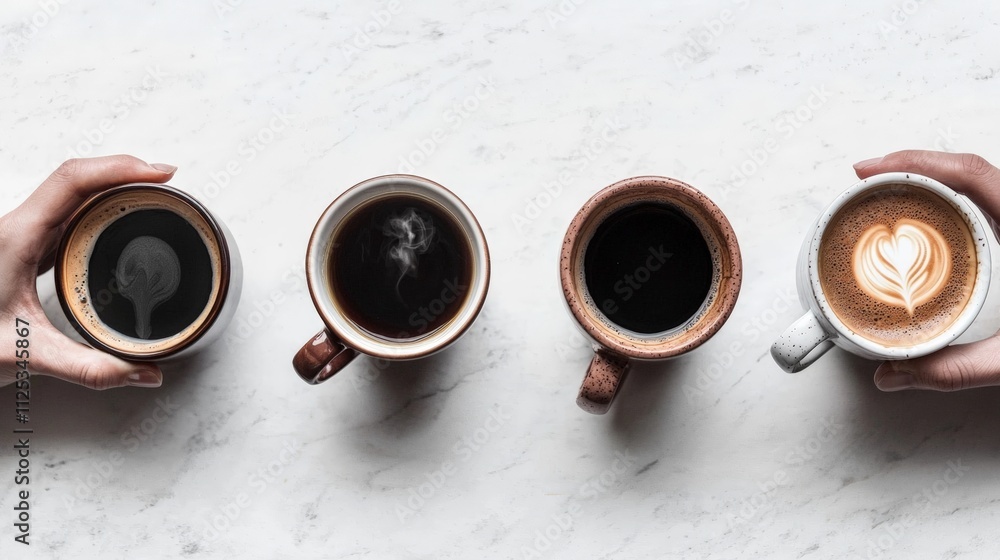 People holding multiple types of coffee cups