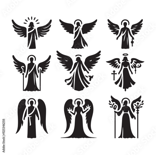 Angel set silhouette vector illustration