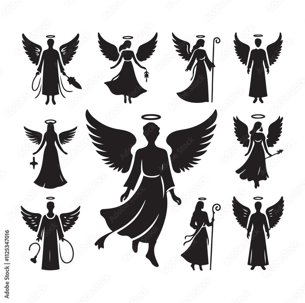 Angel set silhouette vector illustration Angel set silhouette vector illustration
