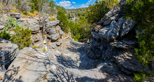 The Limestone Walls of Dogleg Canyon, Colorado Bend State Park, Texas, USA photo