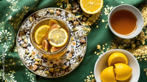 Limon va Anjir Choy Fig and Lemon Tea with Pistachios and Honey (Turkmenistan Cuisine) photo