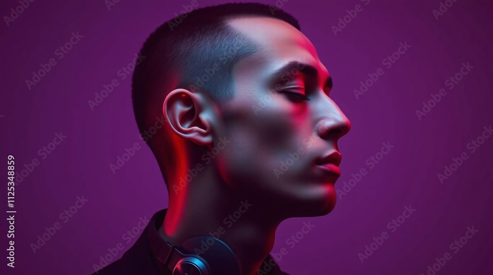 Neon Nights: Serene Portrait of a Young Man Neon Nights: Serene Portrait of a Young Man