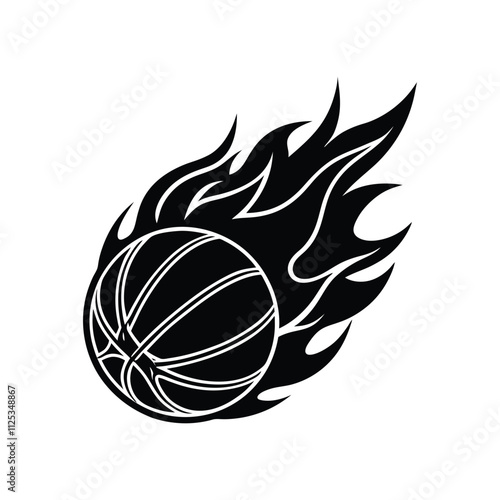 Dynamic Vector Illustration of Fiery Basketball with Flames, Intense Sports Action and Energy photo