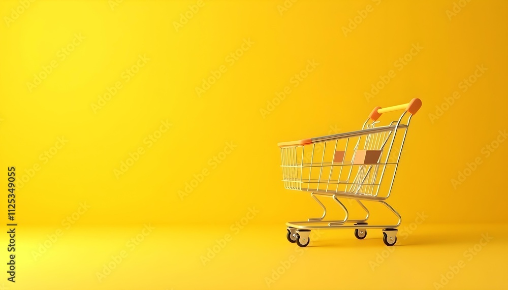 3d shopping cart isolated on yellow background 3d shopping cart isolated on yellow background