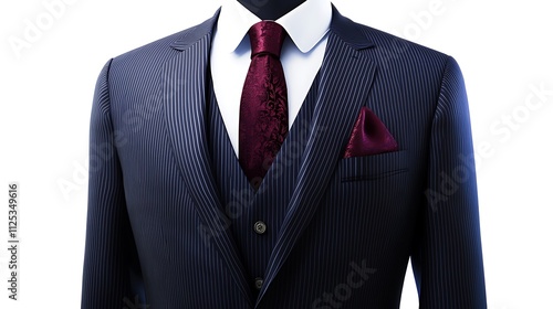 A man in a suit and tie with a red tie and a red and white striped tie
