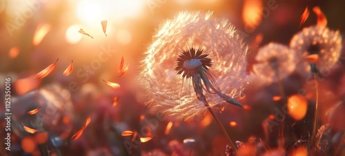 Sunset Dandelion Wishes: A Serene Field of Dreams