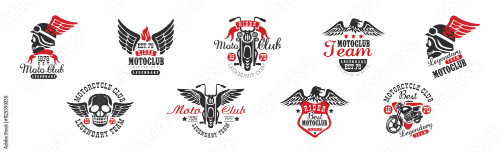 Fototapeta premium Moto Club Logo and Emblem Red and Black Vector Set