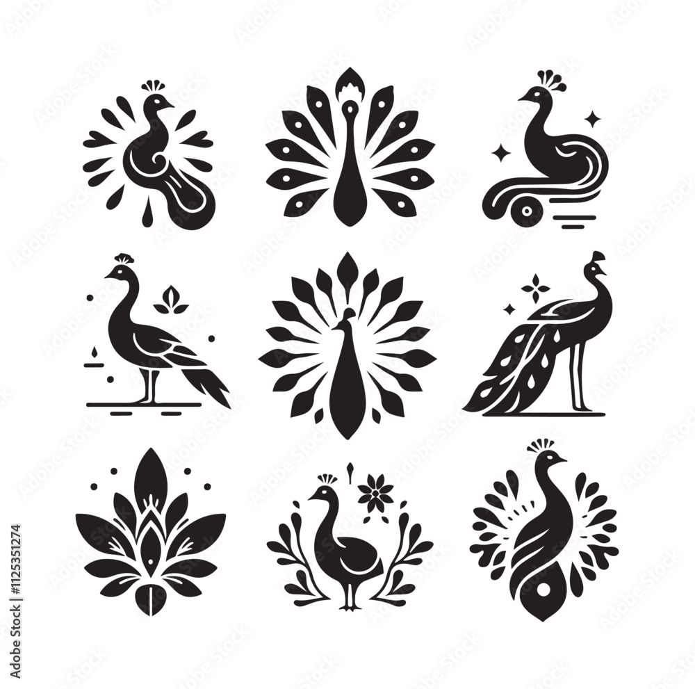 peacock set silhouette vector illustration peacock set silhouette vector illustration