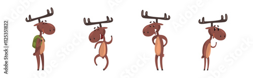 Funny Brown Moose and Elk in Various Pose Vector Set