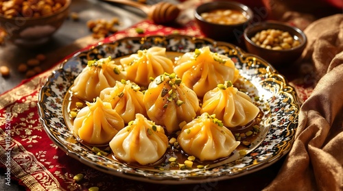 Bal Manty Shirini Sweet Dumplings Stuffed with Honey and Crunchy Nuts (Tajikistan Cuisine) photo