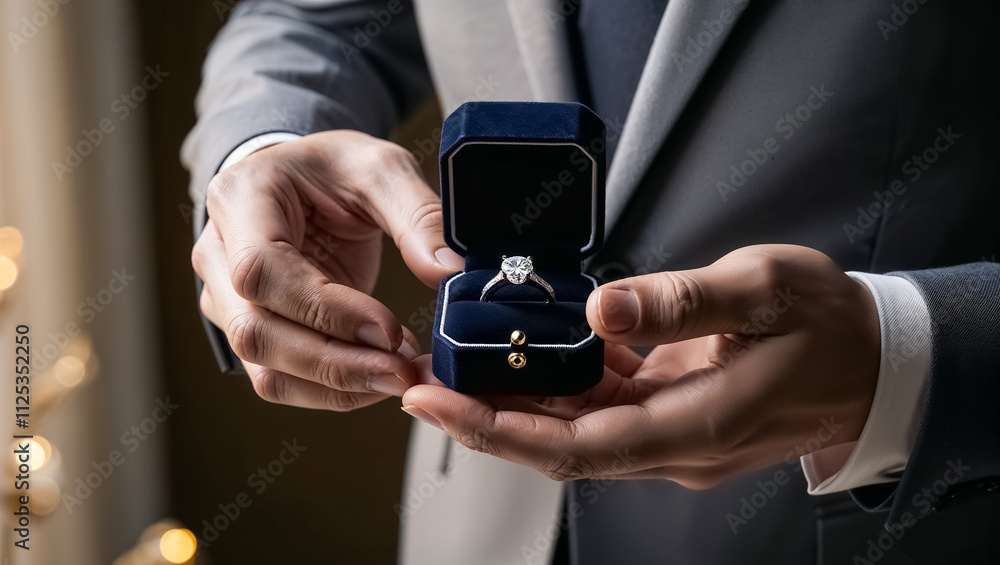 male hand holding a box with a beautiful diamond ring male hand holding a box with a beautiful diamond ring