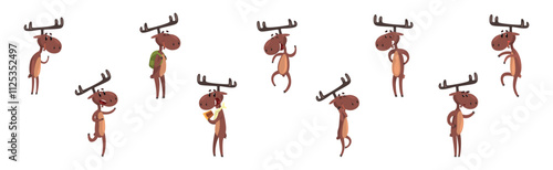 Funny Brown Moose and Elk in Various Pose Vector Set