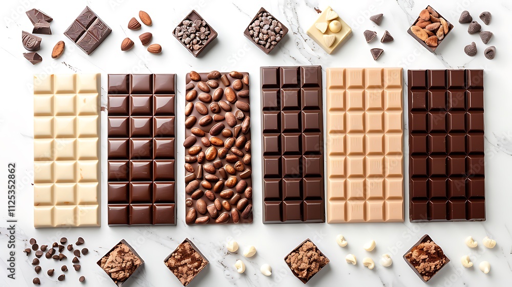 Collection of various chocolate pieces on white background Collection of various chocolate pieces on white background
