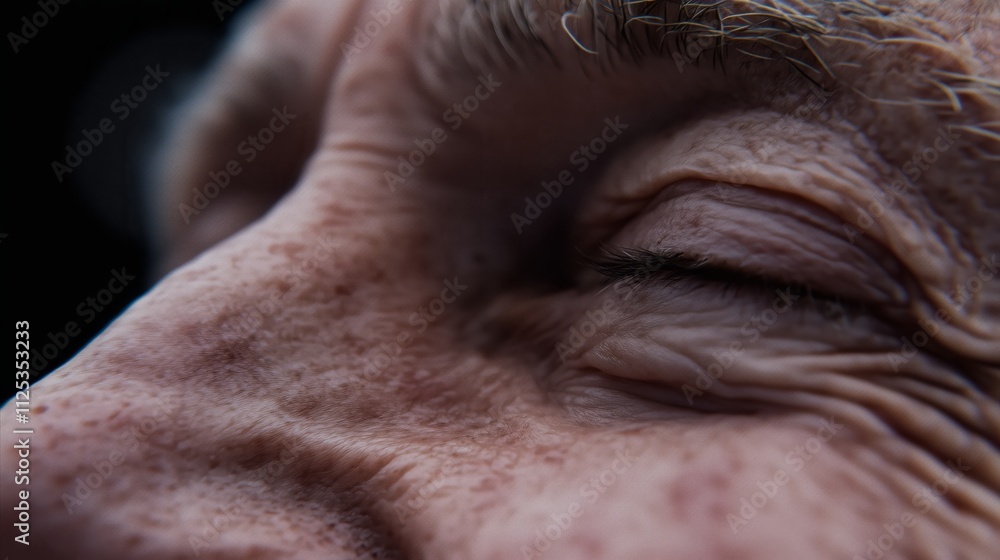 Man with a wrinkled face and a dark eye Man with a wrinkled face and a dark eye