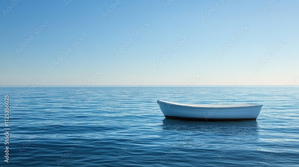 A peaceful boat rests on tranquil waters, surrounded by a vast blue expanse, creating an ideal backdrop for personal reflections or quotes. Generative AI A peaceful boat rests on tranquil waters, surrounded by a vast blue expanse, creating an ideal backdrop for personal reflections or quotes. Generative AI