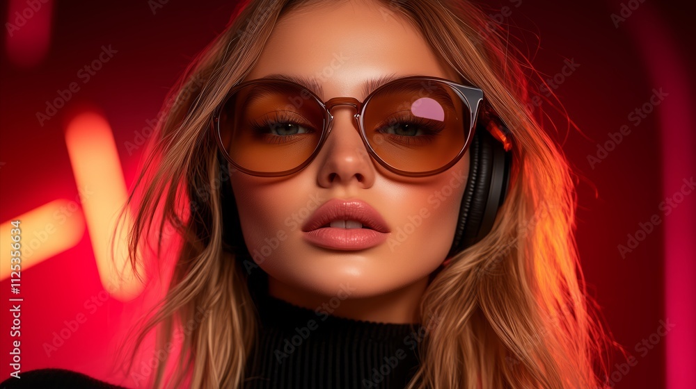 Woman wearing sunglasses and headphones Woman wearing sunglasses and headphones