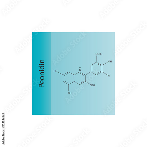 Peonidin skeletal structure diagram.anthocyanin compound molecule scientific illustration.