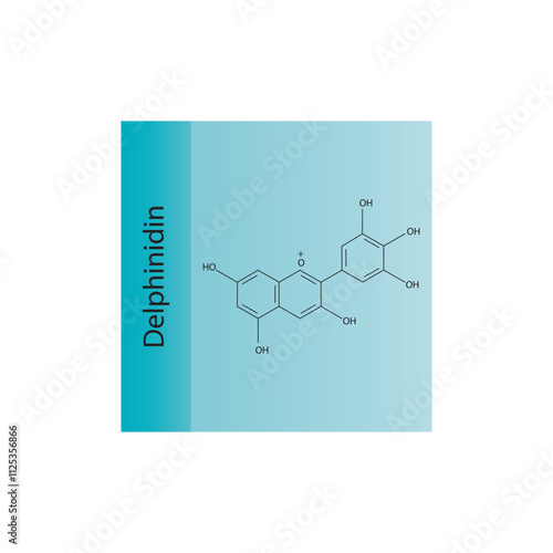 Delphinidin skeletal structure diagram.anthocyanin compound molecule scientific illustration.