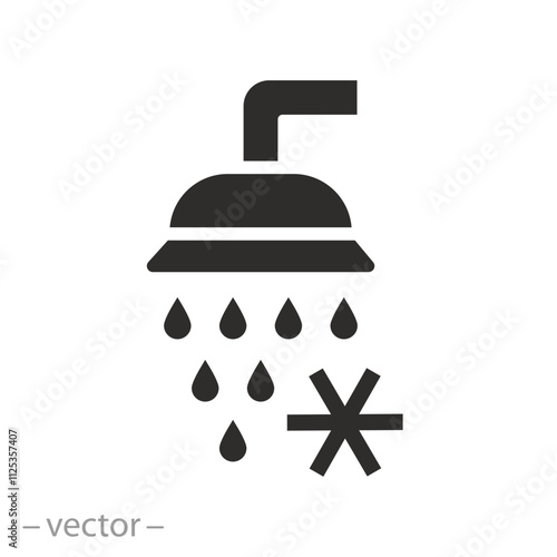 icon of douche with snowflake, cold shower, bath room, bathing, flat vector illustration