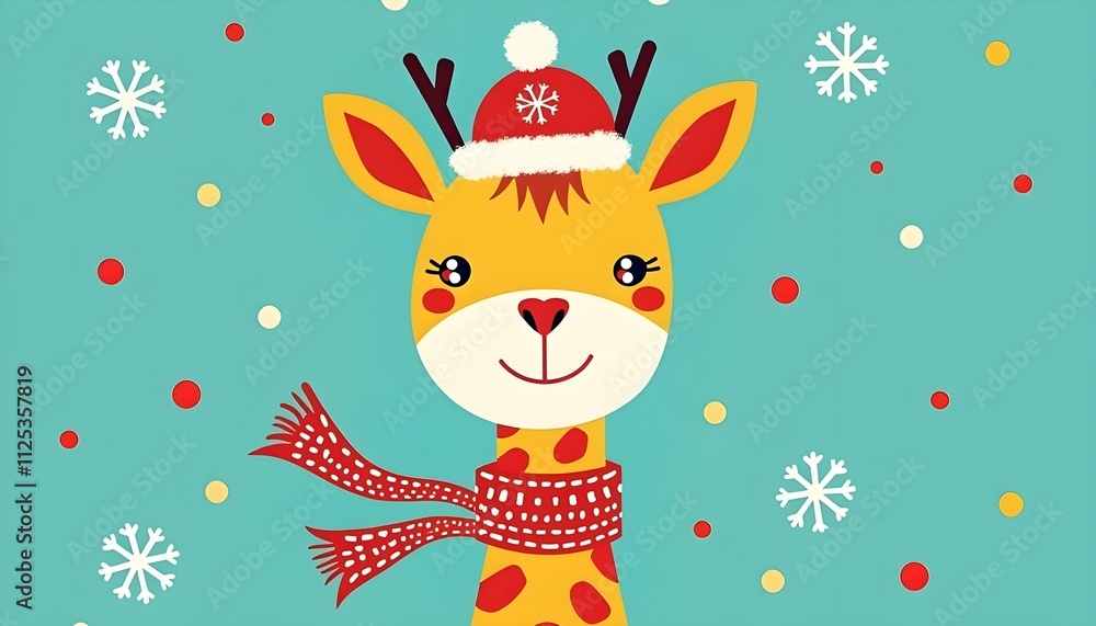 Cute Christmas Giraffe in Winter Wonderland design Cute Christmas Giraffe in Winter Wonderland design