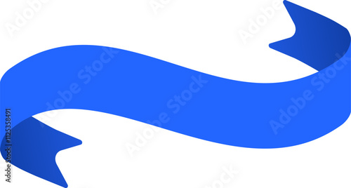 Waving blue ribbon banner floating on a white background, creating a sense of celebration, achievement, or special occasion, perfect for adding a touch of elegance and distinction to designs