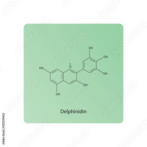 Delphinidin skeletal structure diagram.anthocyanin compound molecule scientific illustration.