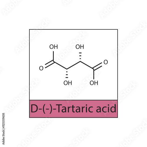 D-(-)-Tartaric acid skeletal structure diagram. compound molecule scientific illustration.