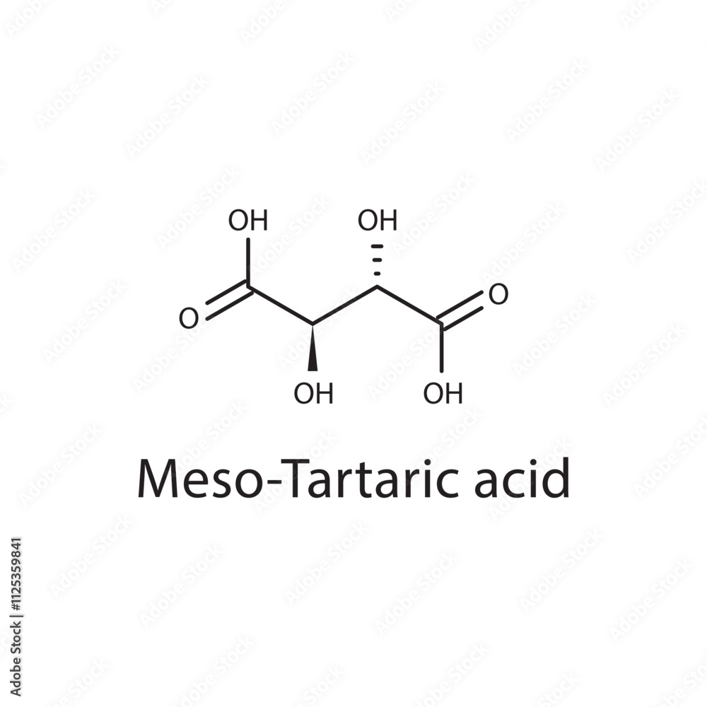 Meso-Tartaric acid skeletal structure diagram. compound molecule scientific illustration. Meso-Tartaric acid skeletal structure diagram. compound molecule scientific illustration.