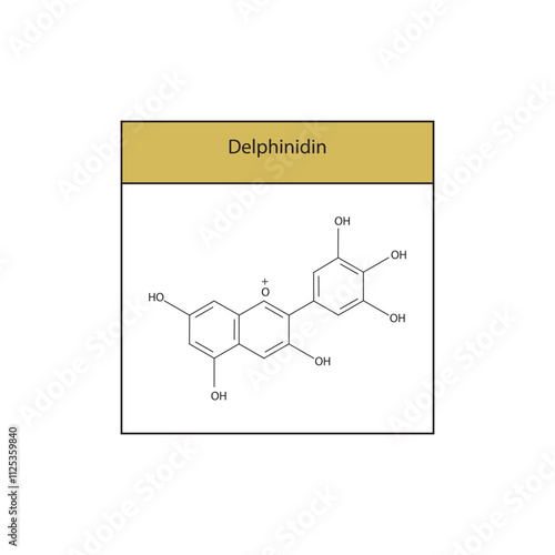 Delphinidin skeletal structure diagram.anthocyanin compound molecule scientific illustration.