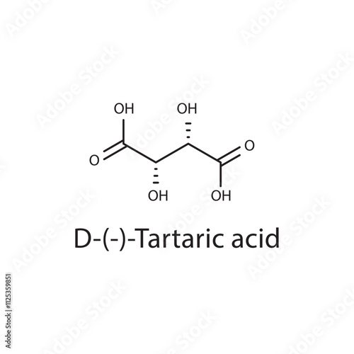 D-(-)-Tartaric acid skeletal structure diagram. compound molecule scientific illustration.