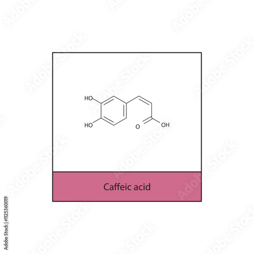 Caffeic acid skeletal structure diagram.hydroxycinnamic acid compound molecule scientific illustration.