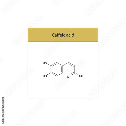 Caffeic acid skeletal structure diagram.hydroxycinnamic acid compound molecule scientific illustration.