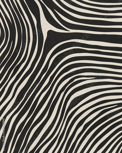 Abstract black and white illustration of zebra stripes, forming a wavy, minimalist pattern photo