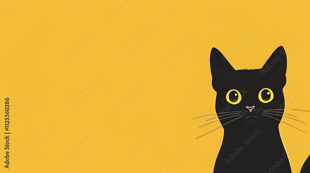 Minimalist black cat on bold yellow background Minimalist black cat on bold yellow background