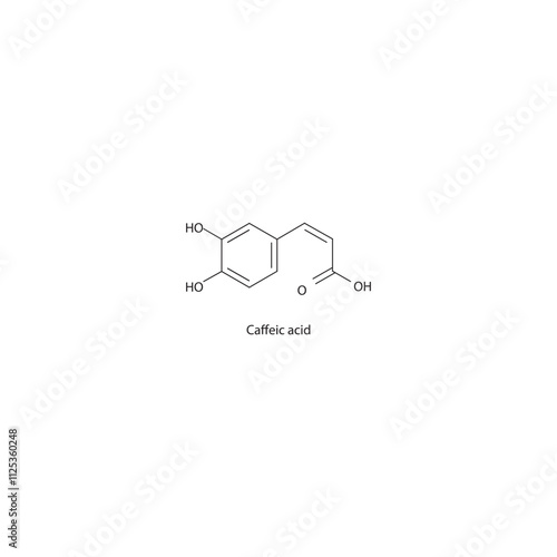 Caffeic acid skeletal structure diagram.hydroxycinnamic acid compound molecule scientific illustration.