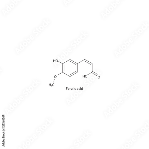 Ferulic acid skeletal structure diagram.hydroxycinnamic acid compound molecule scientific illustration.