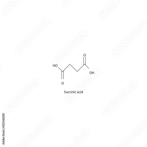 Succinic acid skeletal structure diagram.aliphatic acid compound molecule scientific illustration.