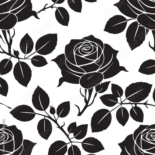 Roses flat black icon . Rose Art Beautiful Black and White Rose Illustration, Flowers silhouette icons. 