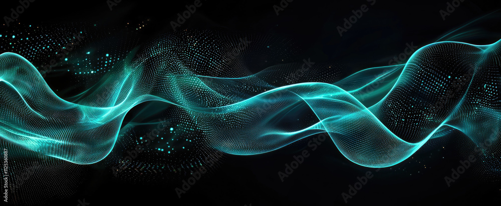 Fototapeta premium Abstract glowing neon wavy particles on black background