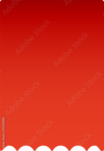 Simple yet evocative design featuring a vibrant red gradient background with a contrasting white scalloped border, suggestive of clouds, rolling hills, or a decorative edge