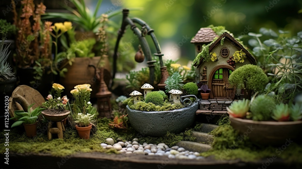 A photo of a whimsical fairy garden A photo of a whimsical fairy garden