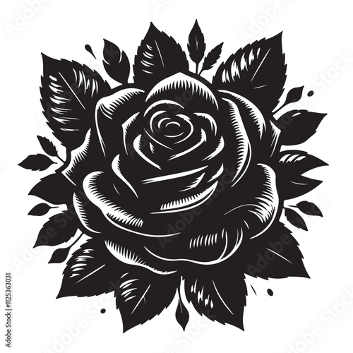 Roses flat black icon . Rose Art Beautiful Black and White Rose Illustration, Flowers silhouette icons. 