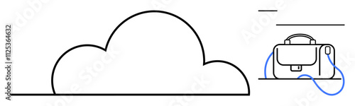 Cloud and briefcase connected by a line. Ideal for cyber security, data storage, cloud services, business solutions, technology workflows, secure communications, professional services. Line metaphor