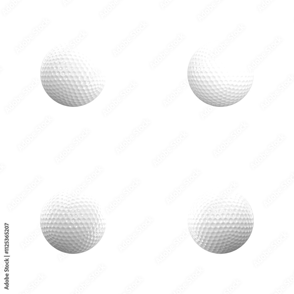 White golf balls with dimpled texture displayed from multiple angles.