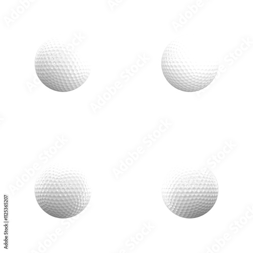Obraz na płótnie White golf balls with dimpled texture displayed from multiple angles. w salonie
